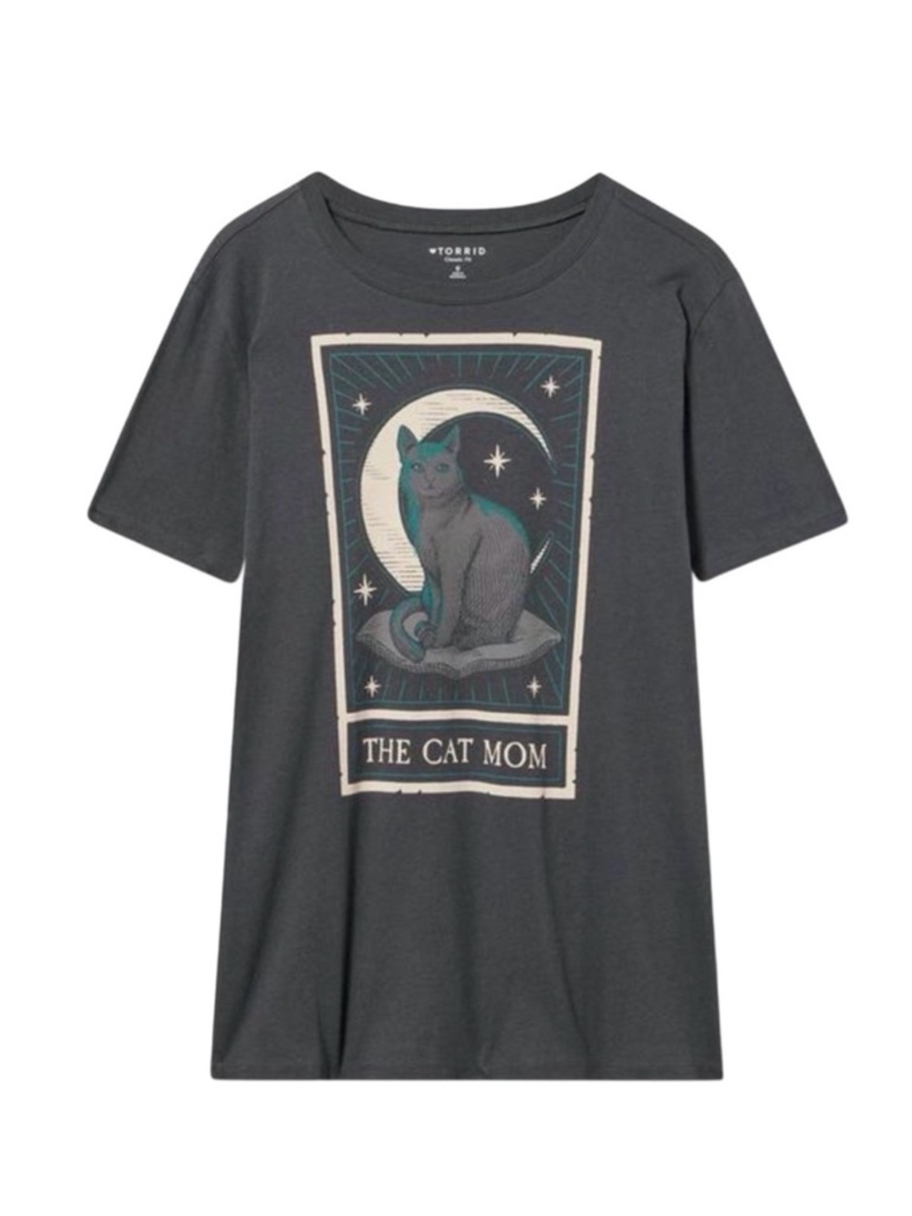 torrid Graphic Cat Mom Tee Grey with Teal Accents